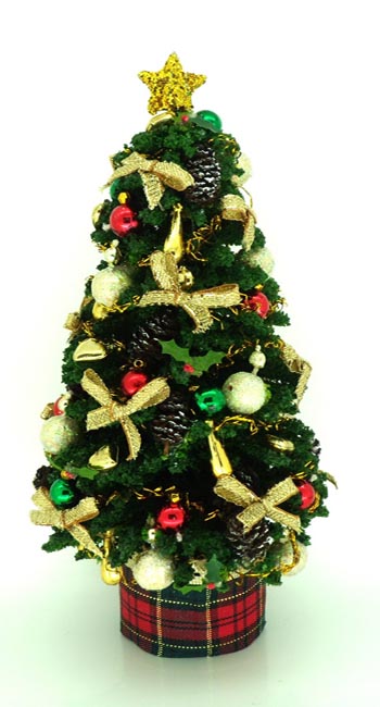 Dollshouse Miniature Gold Bow and Holly Christmas Tree